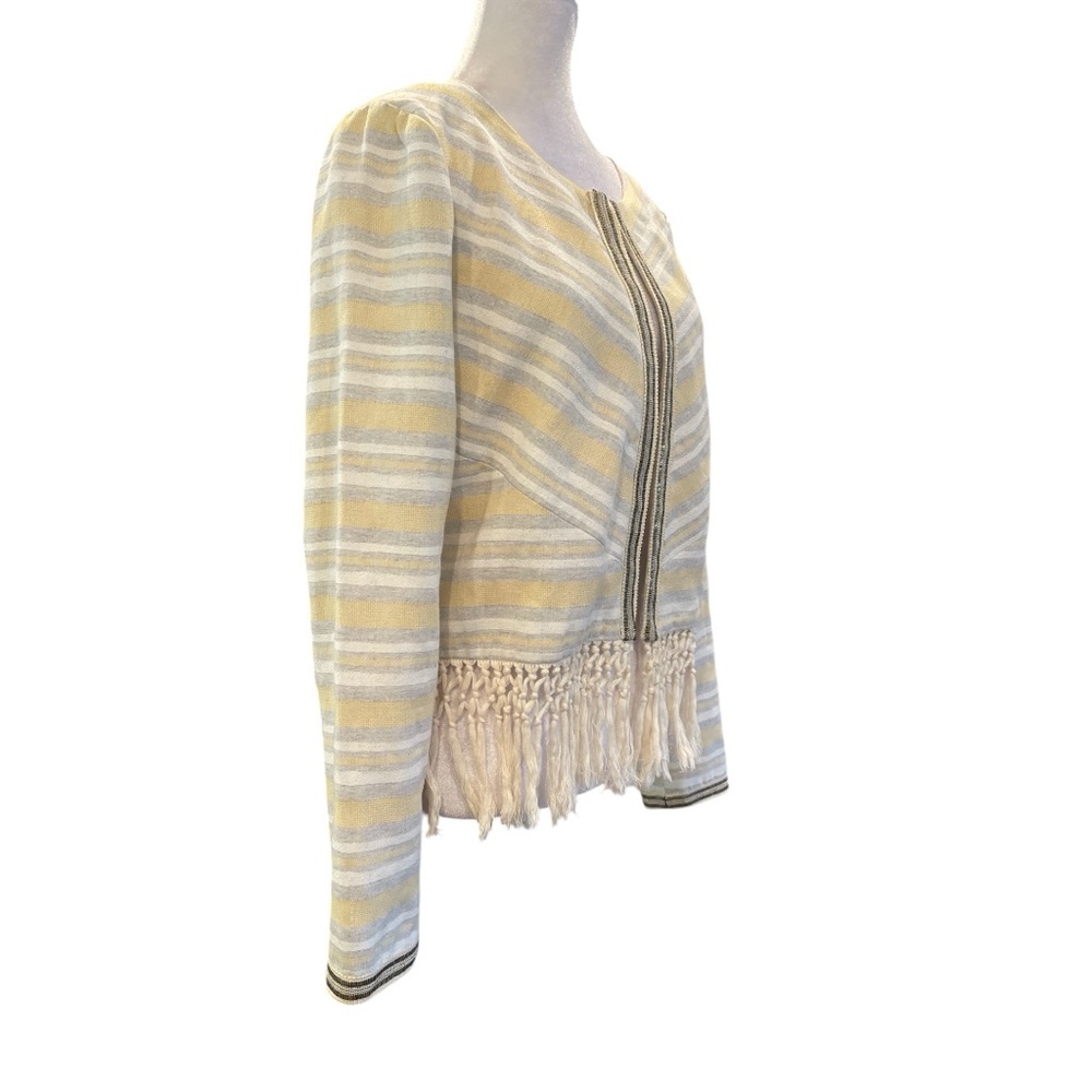 EsQualo 8 Boho Fringe Jacket Yellow Blue Euro Chic Spring Blazer - Picture 3 of 8